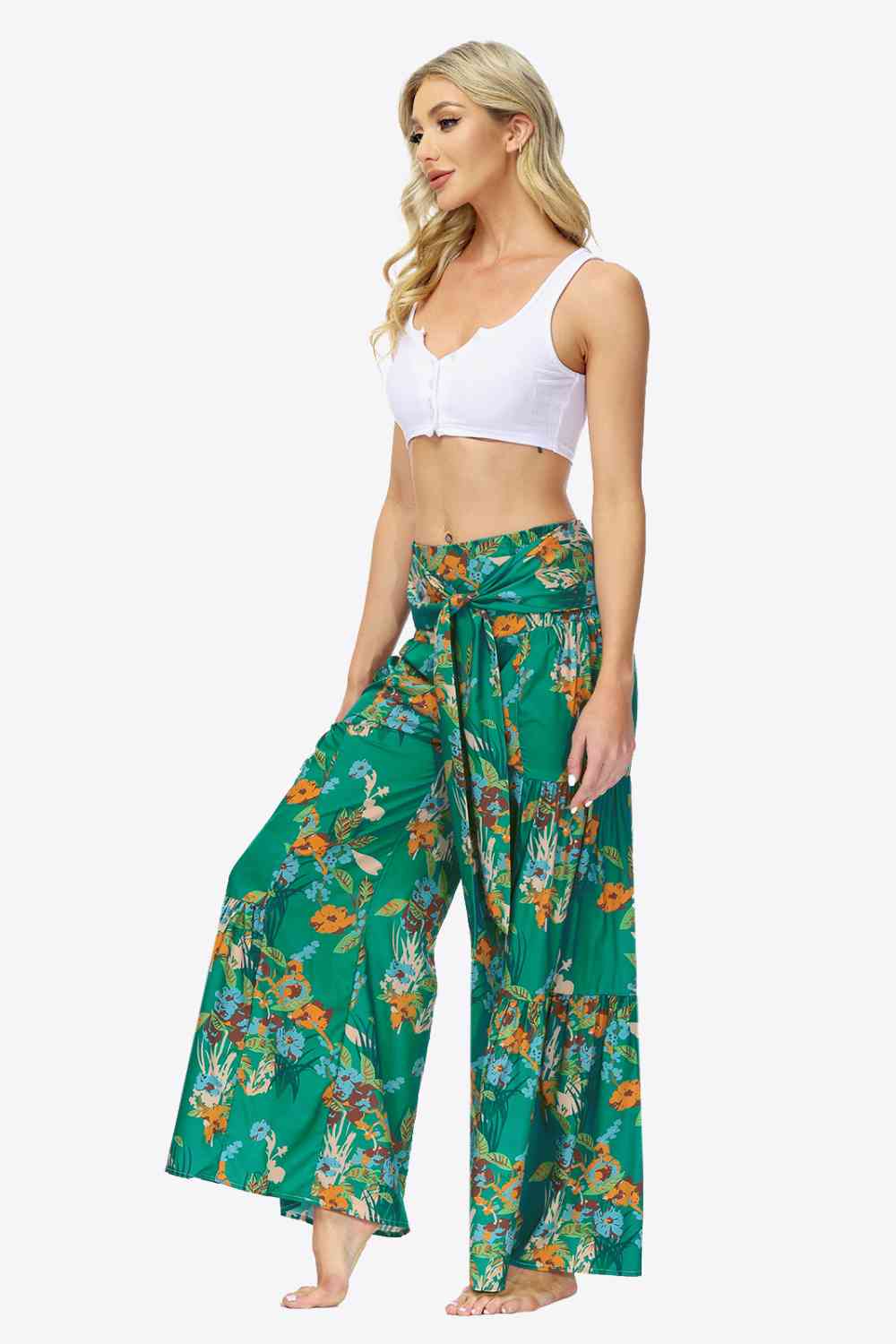 Floral Tie-Waist Tiered Culottes Bazaarbey