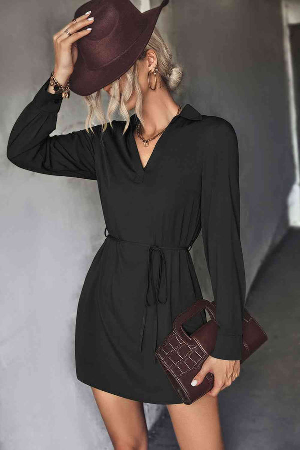 Belted  High-Low Shirt Dress -BazaarBey - www.shopbazaarbey.com