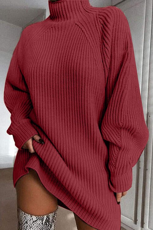 Mock Neck Dropped Shoulder Sweater Dress Bazaarbey