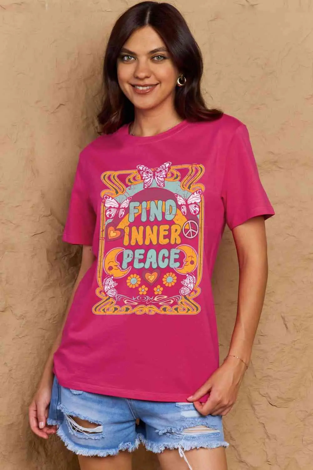  Full Size FIND INNER PEACE Graphic Cotton T-Shirt Bazaarbey