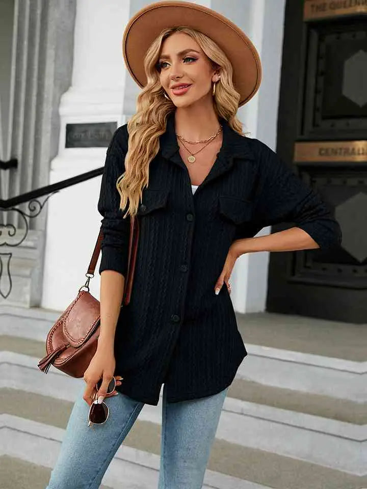 Collared Neck Long Sleeve Shirt Bazaarbey