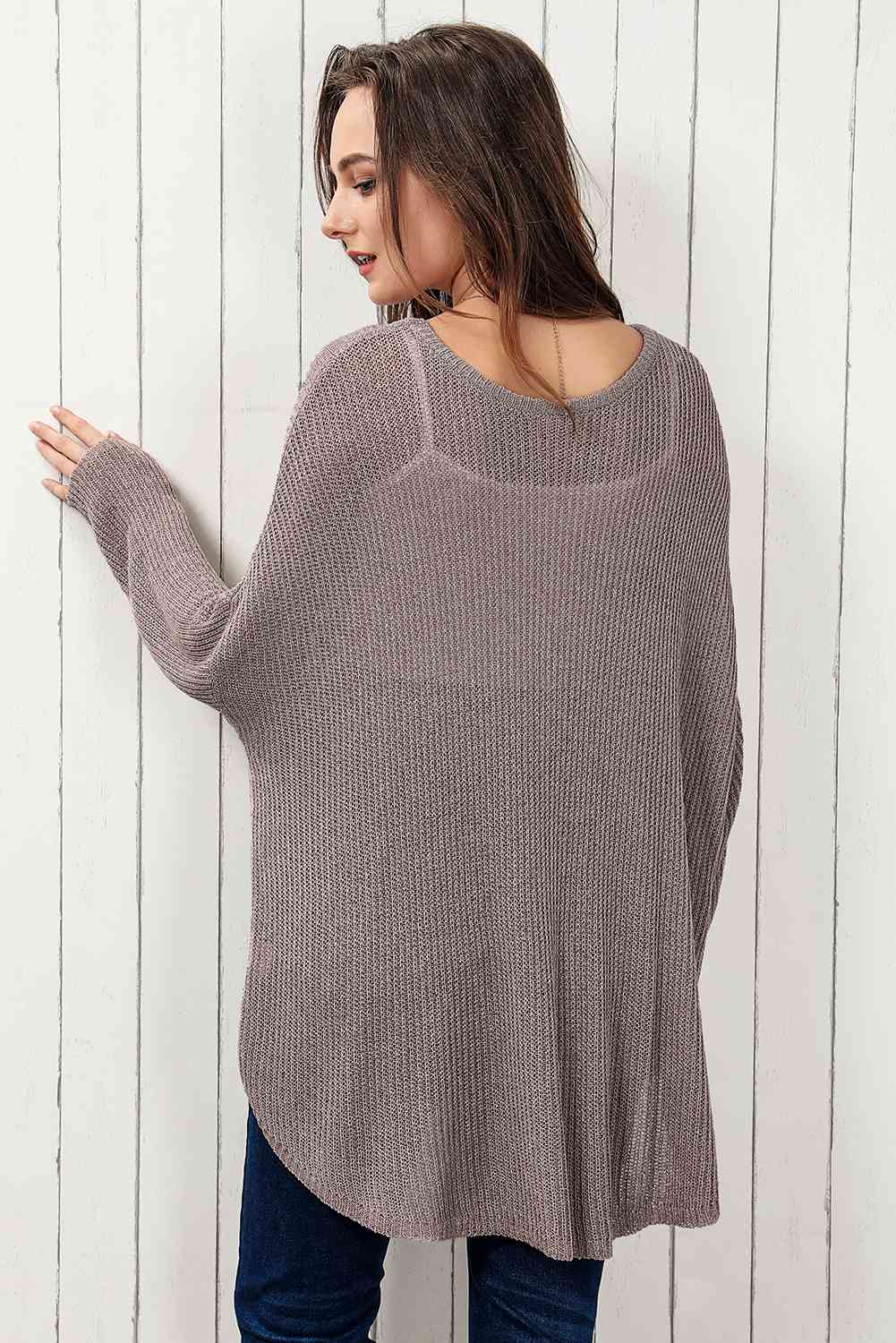 Round Neck High-Low Sweater Trendsi