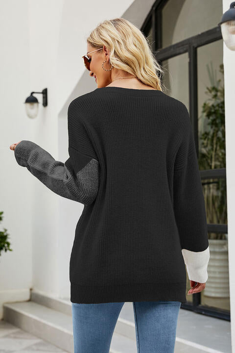 Color Block Round Neck Sweater Bazaarbey