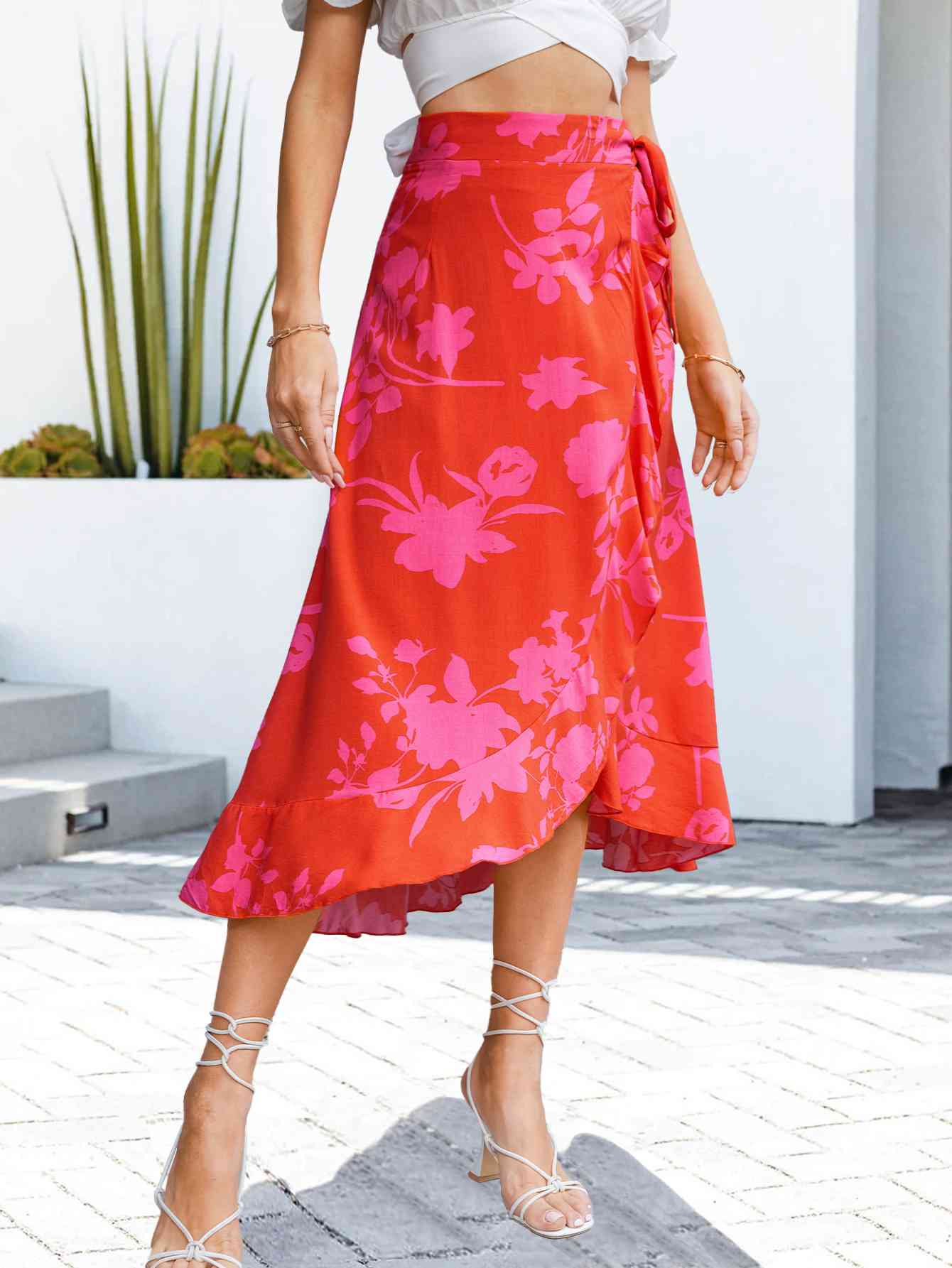 Floral Tied Ruffled Skirt Trendsi