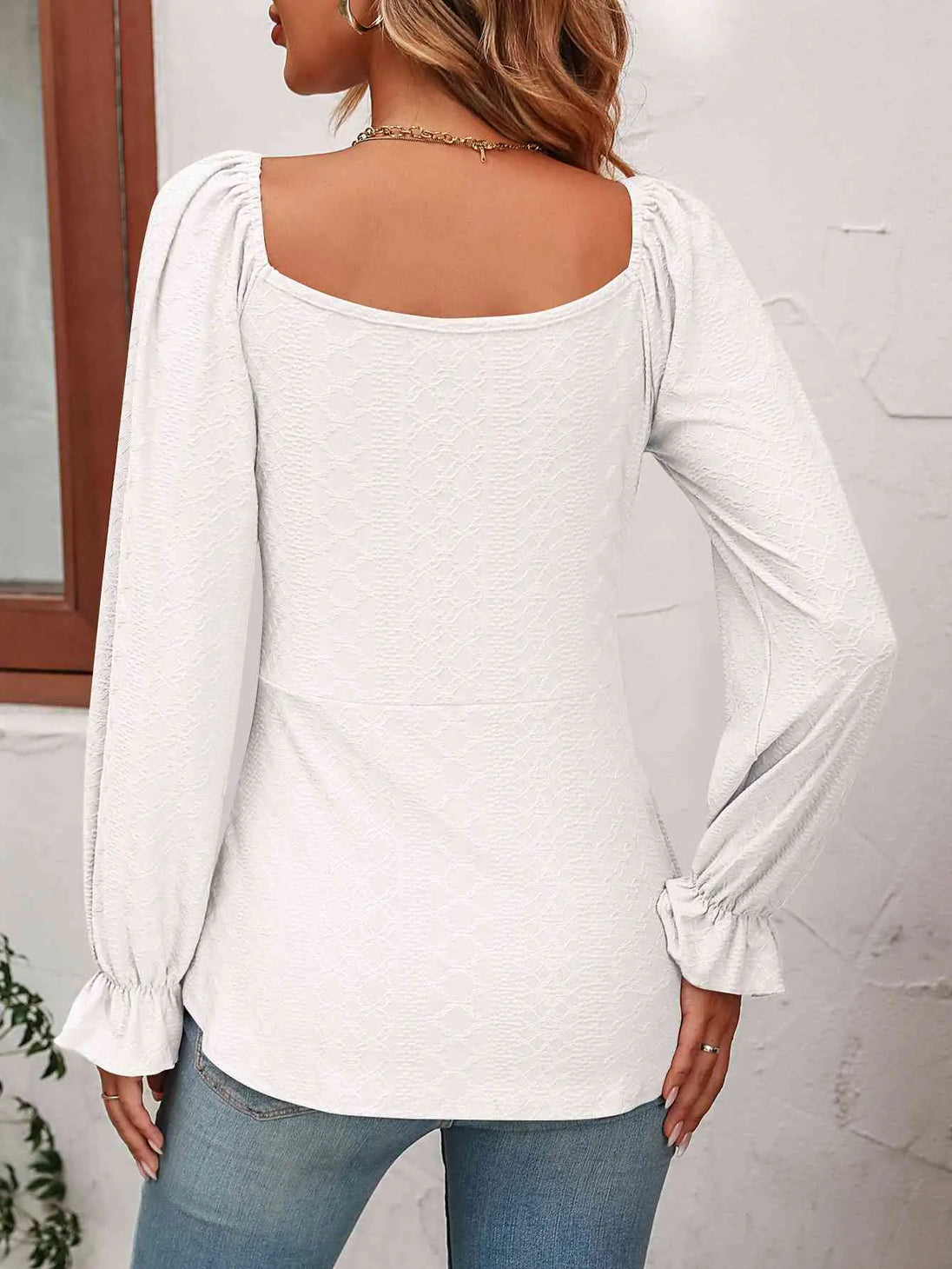 Tie Front V-Neck Puff Sleeve Blouse Bazaarbey