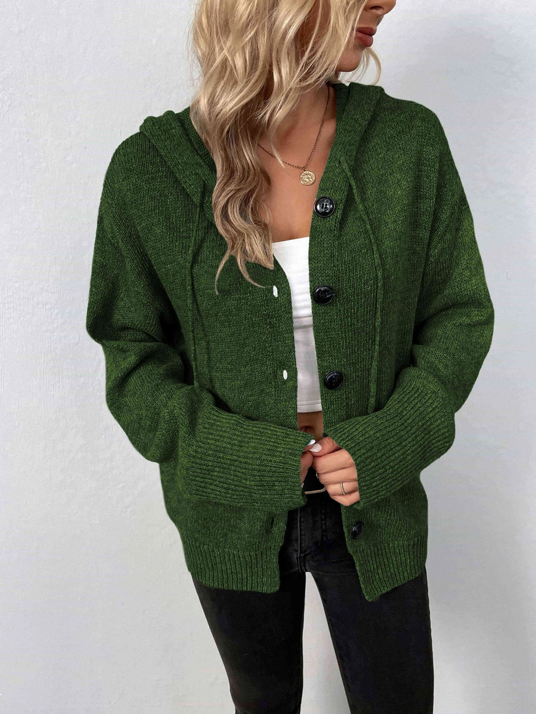 Button-Down Long Sleeve Hooded Sweater Bazaarbey