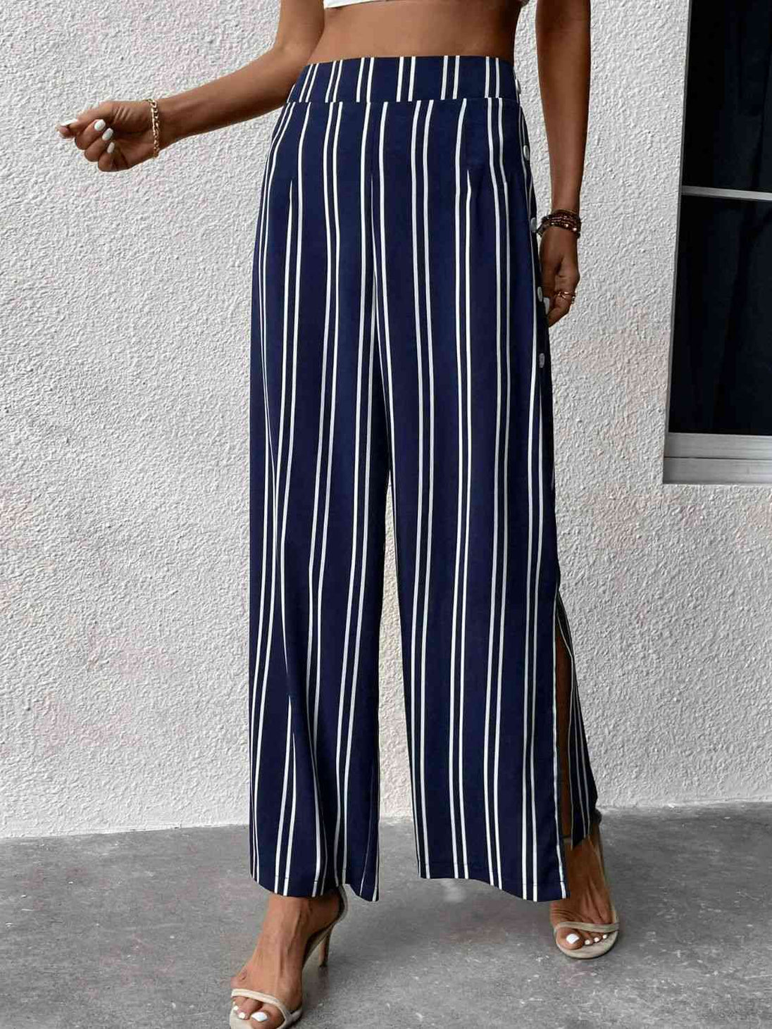 Striped Slit Wide Leg Pants Bazaarbey