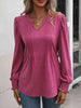 Ruched Notched Neck Puff Sleeve Smocked Wrist Blouse Bazaarbey