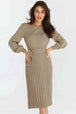 Round Neck Long Sleeve Pleated Sweater Dress Bazaarbey