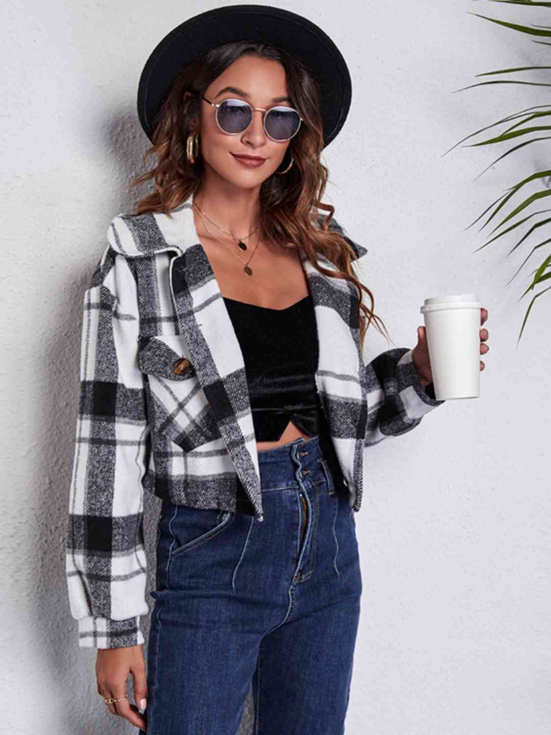 Plaid Button Front Jacket with Pockets Trendsi