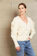  Puff Sleeve V-Neck Fuzzy Cardigan Trendsi