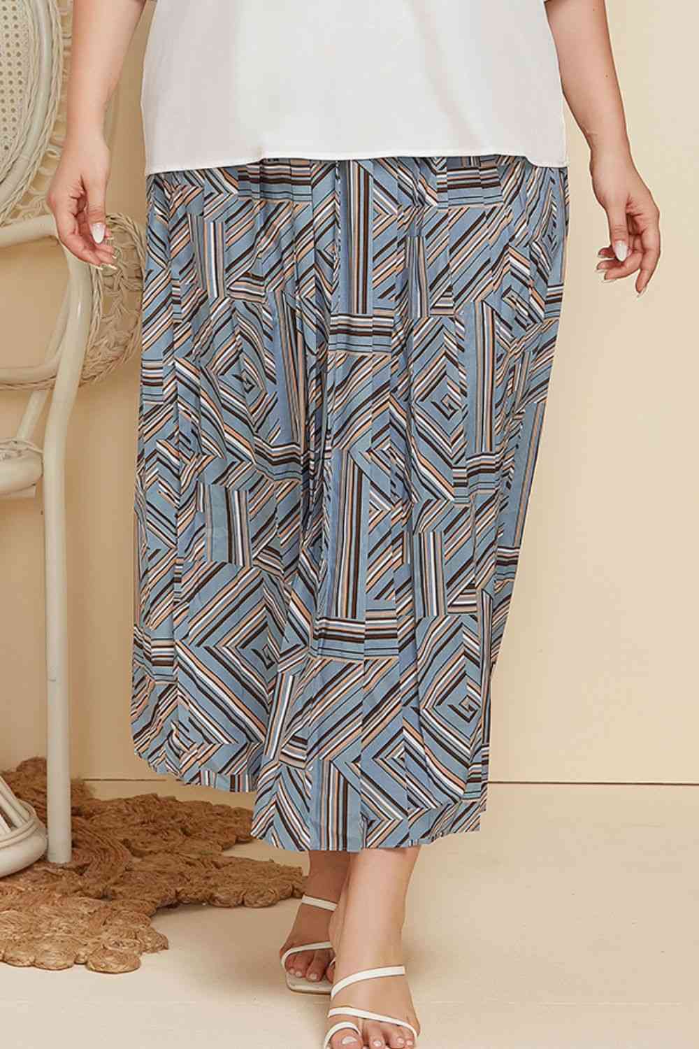 Plus Size Geometric Pleated Skirt Trendsi