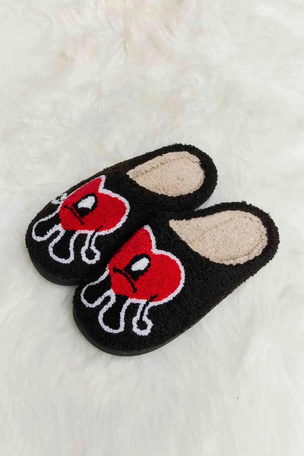 dy Love Heart Print Plush Slippers Trendsi