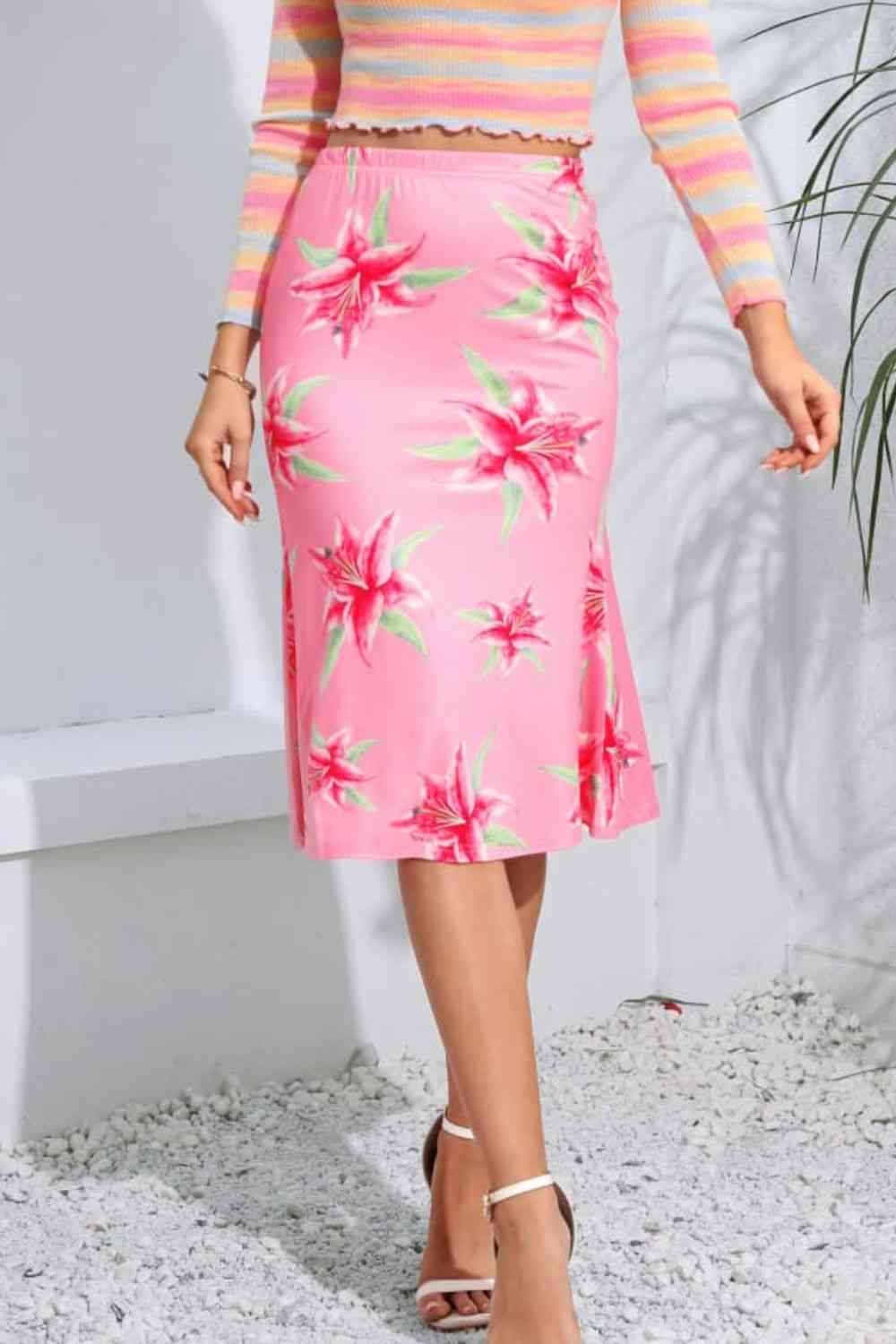 Floral Print Knee Length Skirt Trendsi