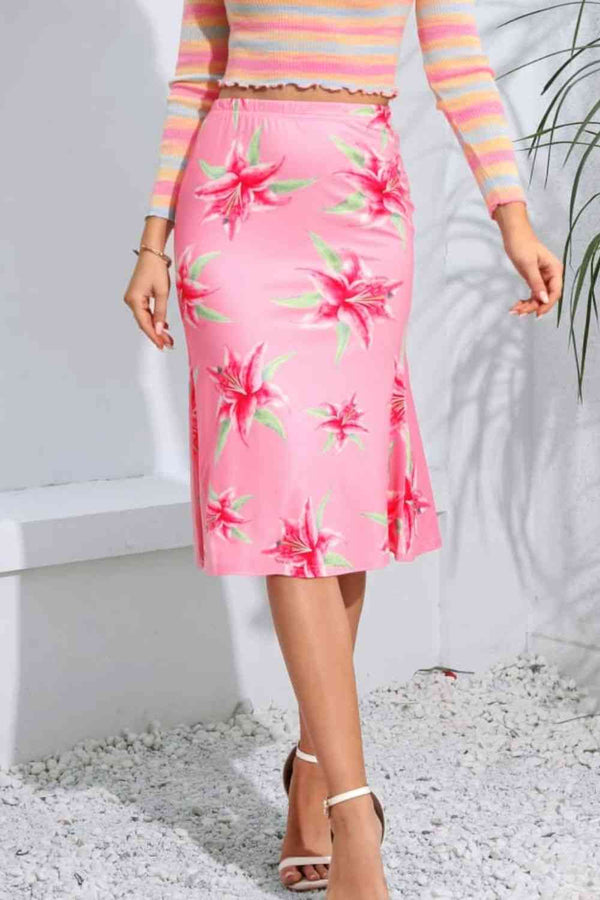 Floral Print Knee Length Skirt Trendsi