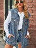 Collared Neck Sleeveless Denim Top with Pockets Bazaarbey