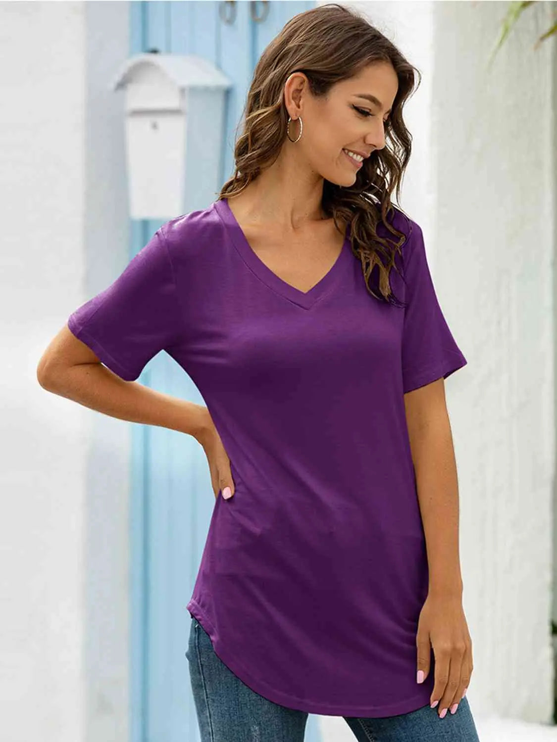 Full Size V-Neck Short Sleeve T-Shirt Trendsi