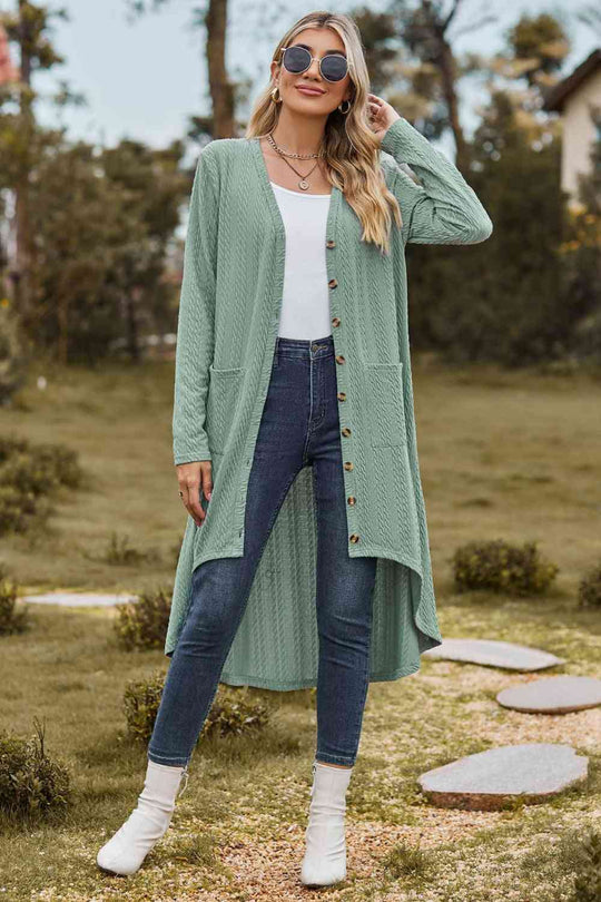 V-Neck Long Sleeve Cardigan with Pocket Trendsi