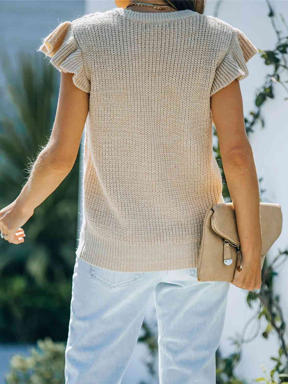 Round Neck Cap Sleeve Sweater Trendsi