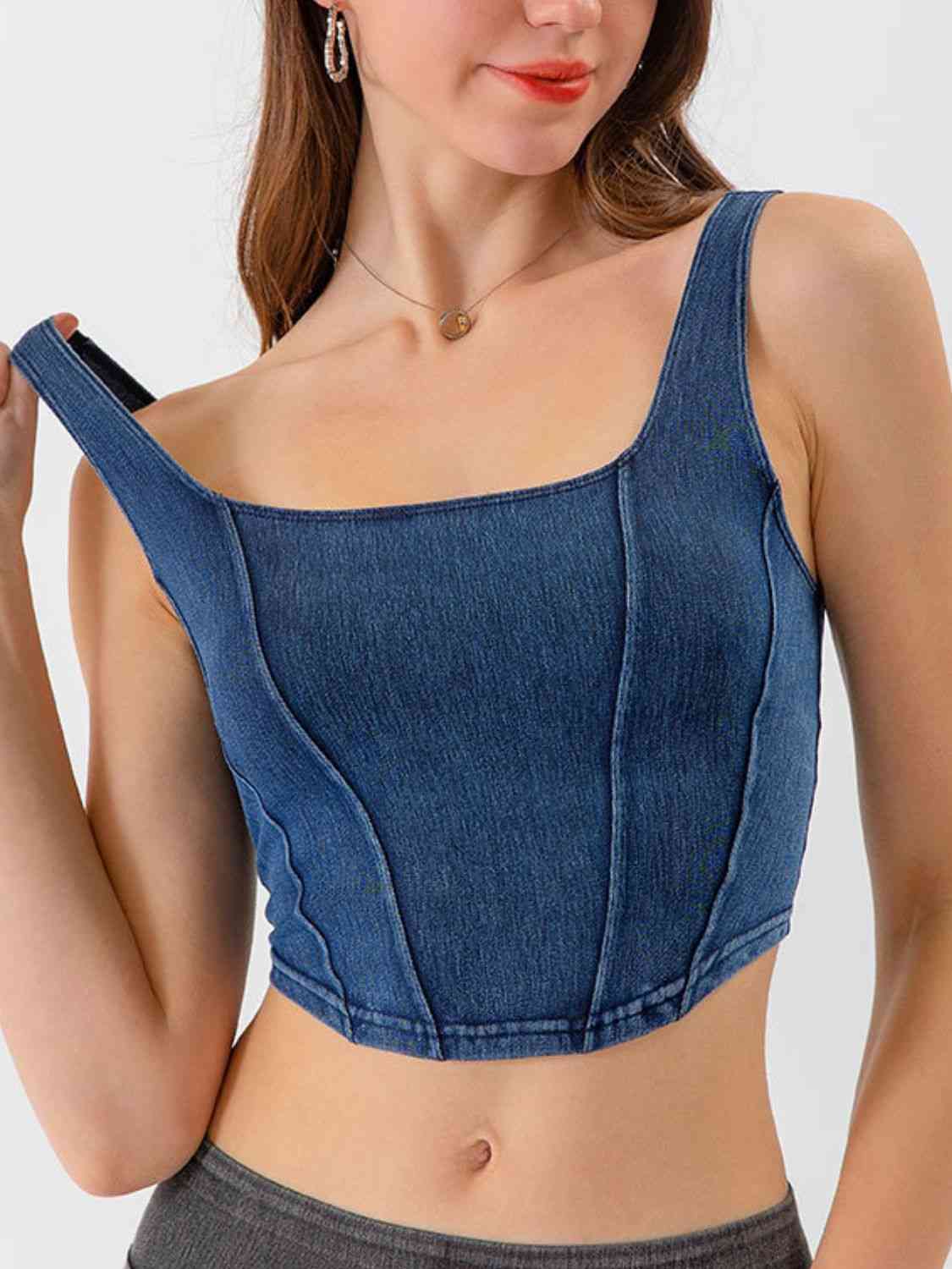 Seam Detail Cropped Denim Tank Bazaarbey