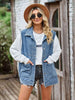 Button Front Sleeveless Denim Jacket Bazaarbey