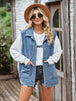 Button Front Sleeveless Denim Jacket Bazaarbey