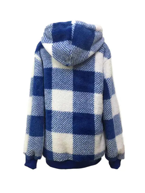 Plaid Half Zip Drawstring Hoodie Trendsi