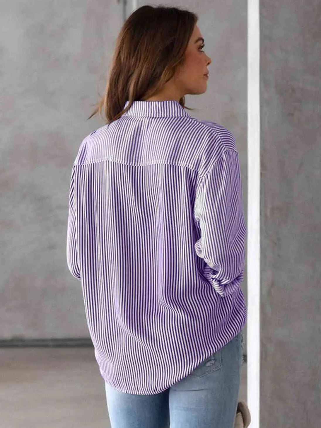 Striped Collared Neck Shirt with Pocket Trendsi