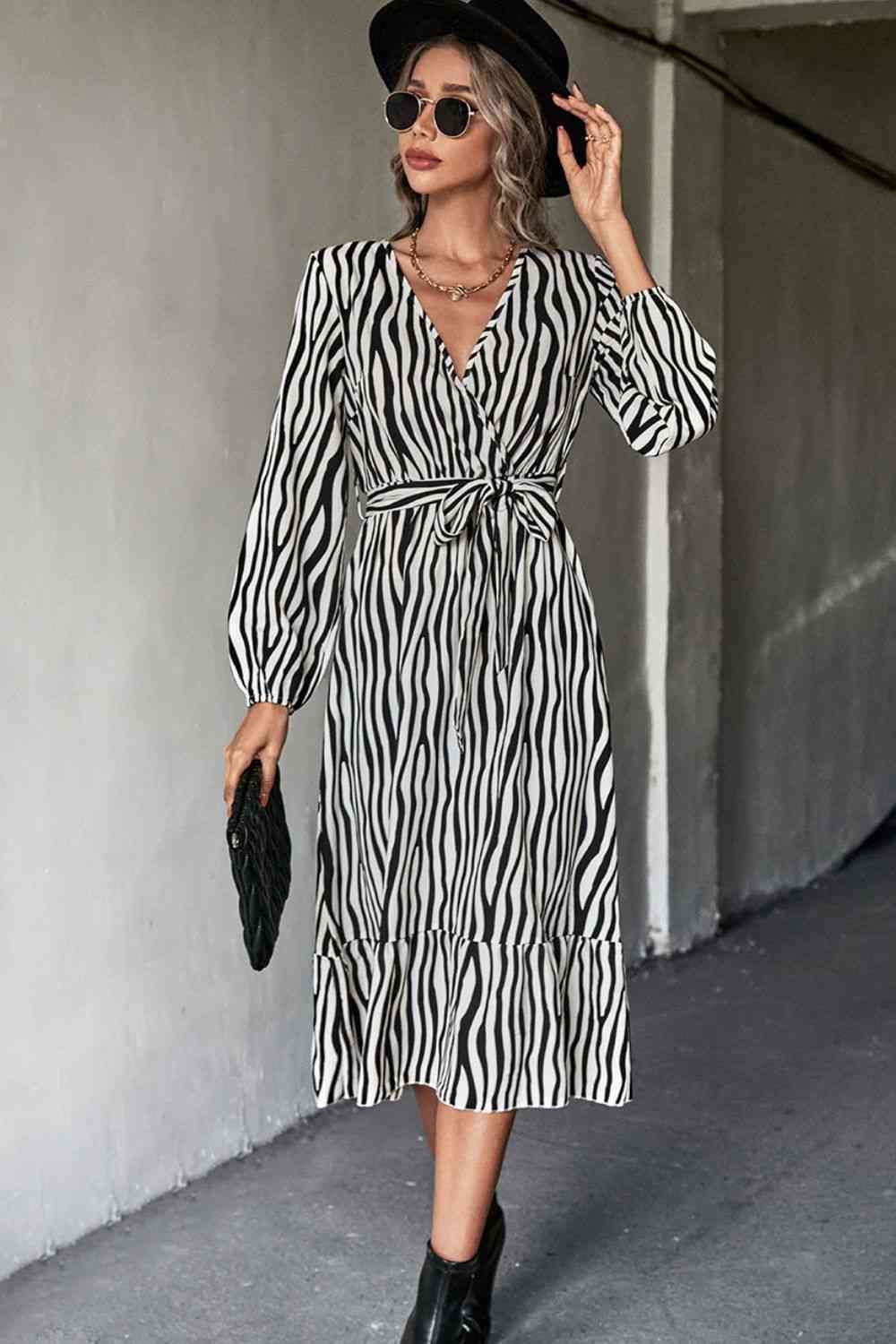 Animal Print Belted Midi Dress -BazaarBey - www.shopbazaarbey.com