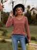 Ribbed V-Neck Long Sleeve Tee Trendsi