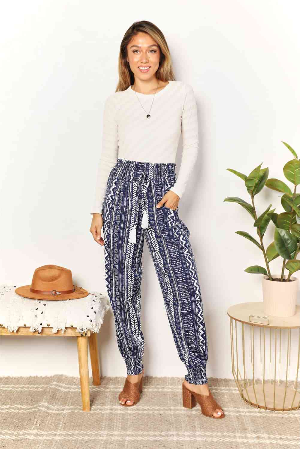  Geometric Print Tassel High-Rise Pants Bazaarbey