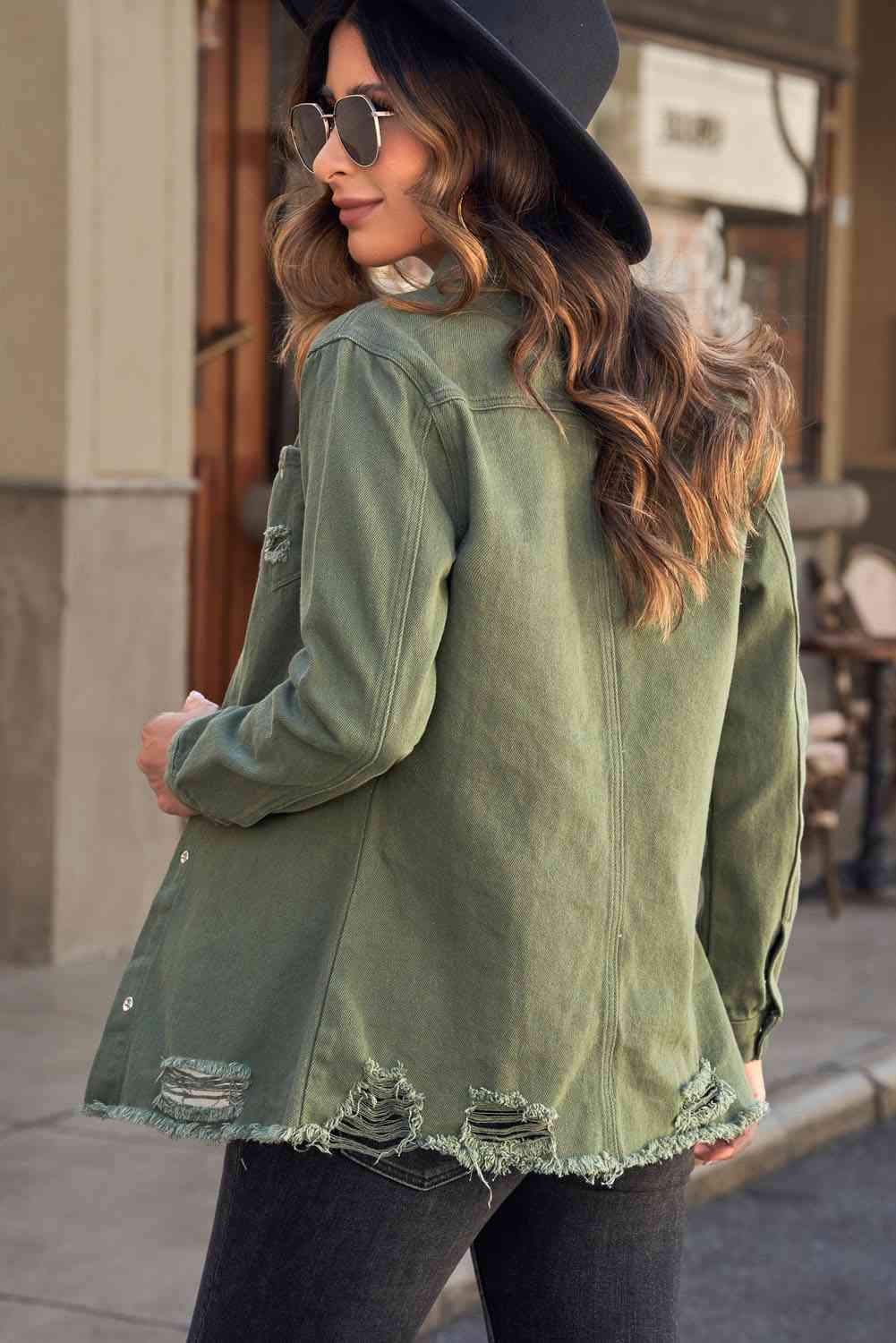 Distressed Snap Down Denim Jacket Bazaarbey