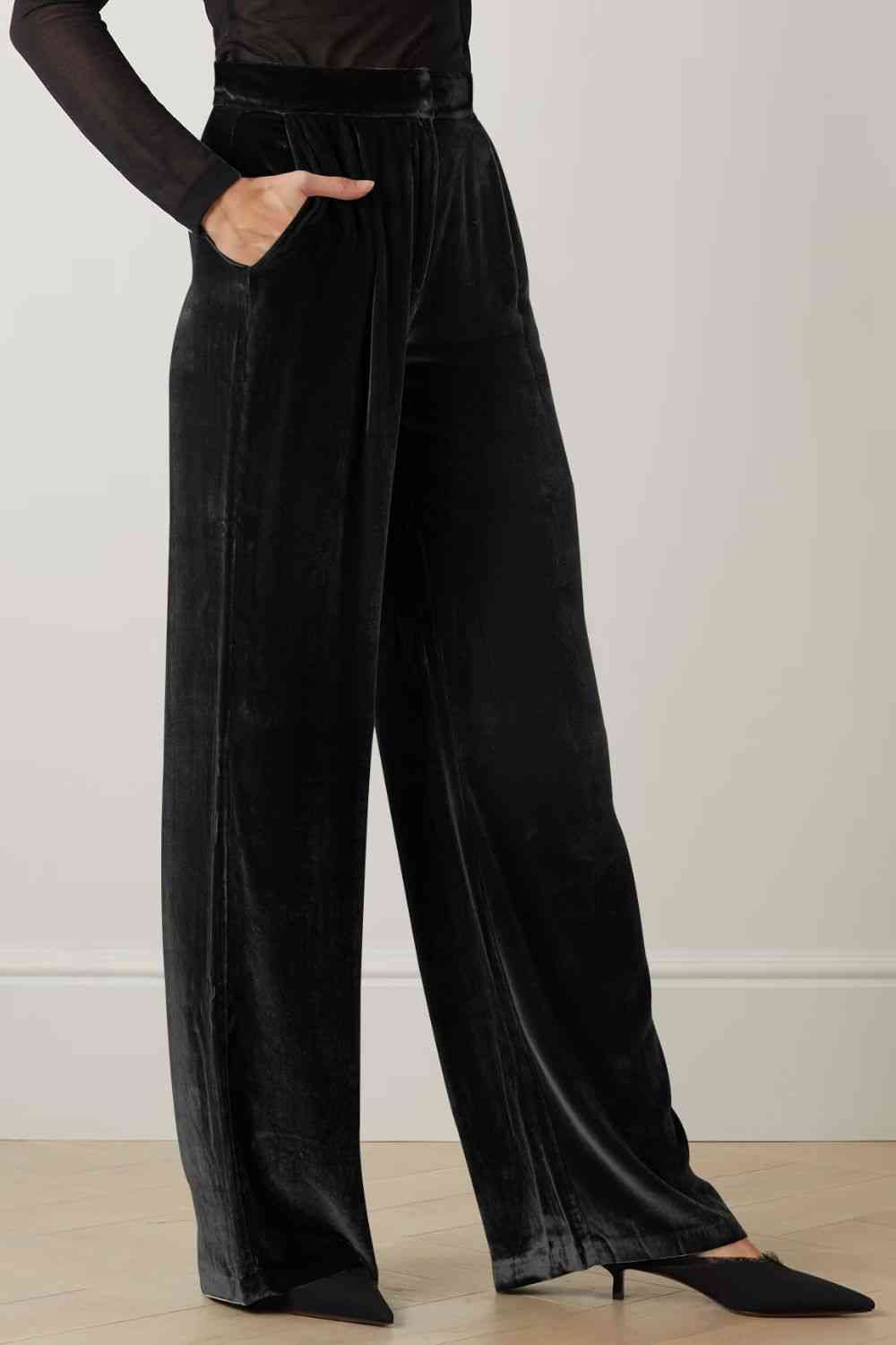  Loose Fit High Waist Long Pants with Pockets Bazaarbey