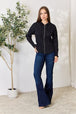 Full Size Ribbed Zip Up Drawstring Hooded Jacket Trendsi