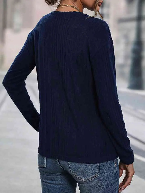 Buttoned Round Neck Knit Top Bazaarbey