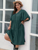 Plus Size Tie Neck Balloon Sleeve Midi Dress -BazaarBey - www.shopbazaarbey.com