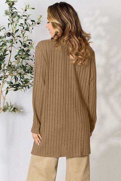   Ribbed Open Front Cardigan with Pockets Bazaarbey