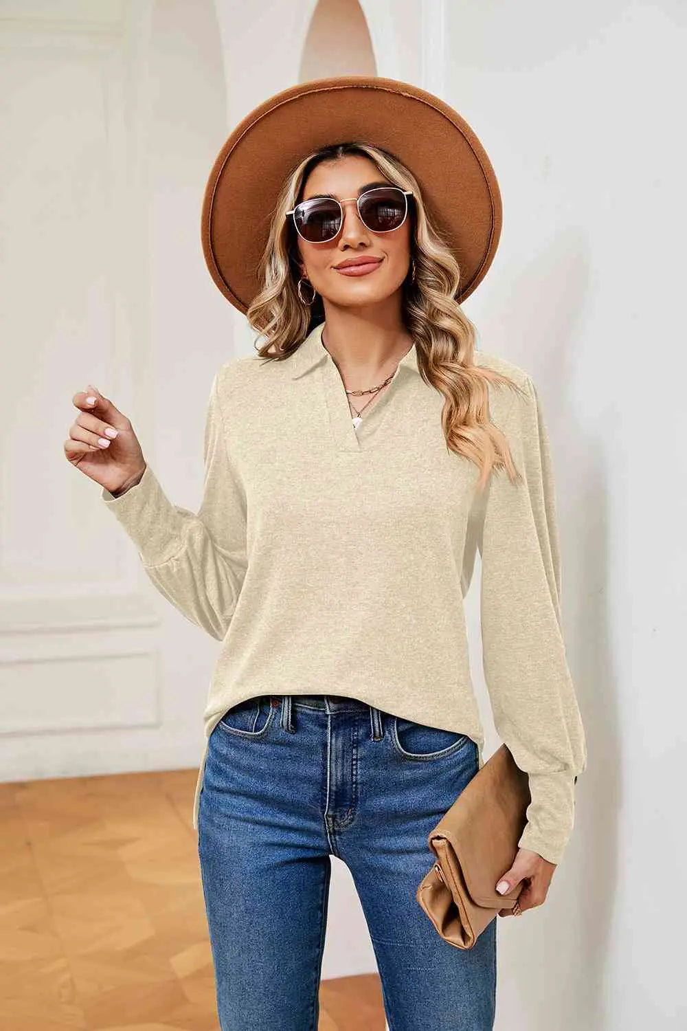 Johnny Collar Long Sleeve Top Bazaarbey