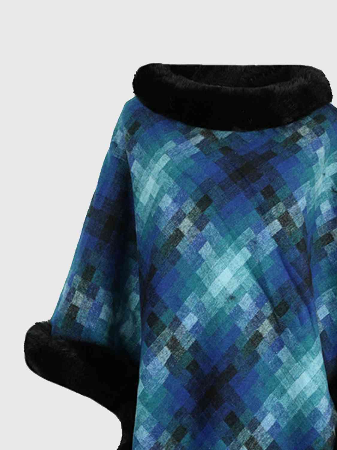 Faux Fur Trim Poncho Trendsi