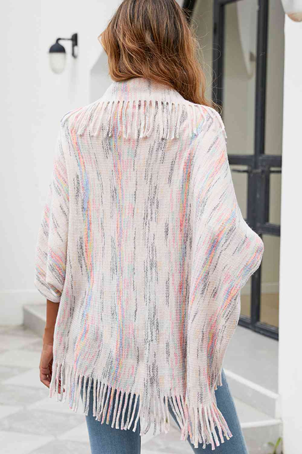 Fringe Detail Printed Poncho Bazaarbey