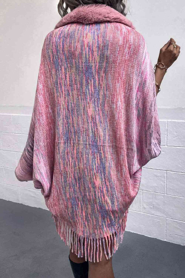 Open Front Fringe Hem Poncho Bazaarbey