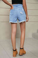 Fringe Trim Distressed Denim Shorts with Pockets Bazaarbey