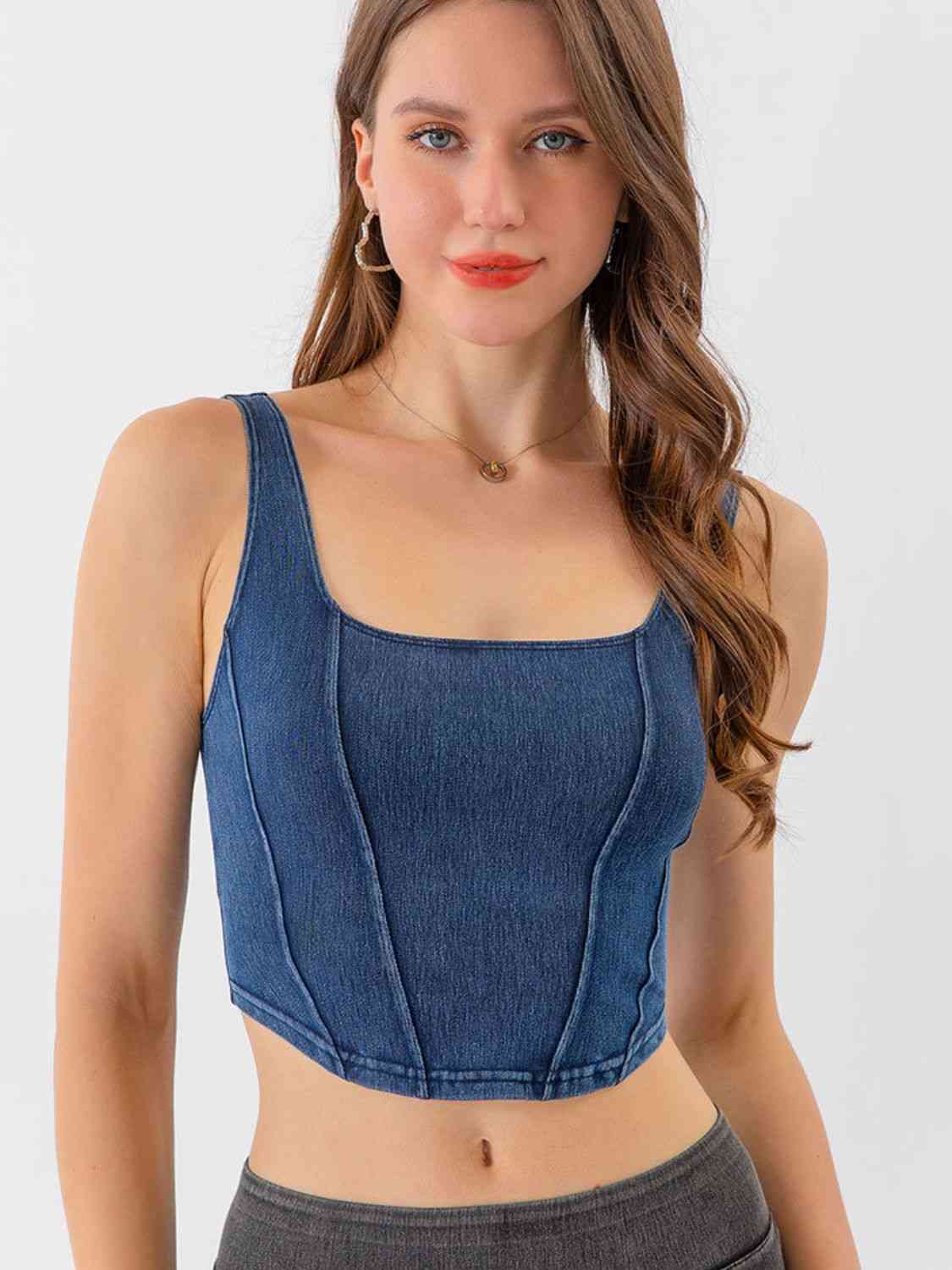 Seam Detail Cropped Denim Tank Bazaarbey