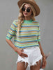 Striped  Half Sleeve Knit Top Trendsi