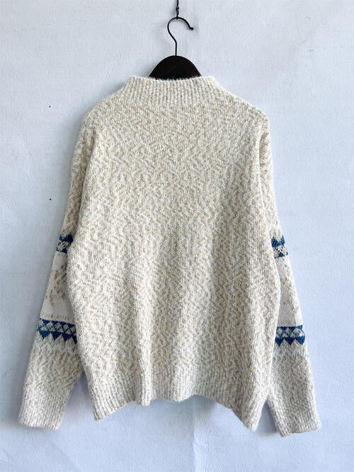 Geometric Mock Neck Dropped Shoulder Sweater Bazaarbey