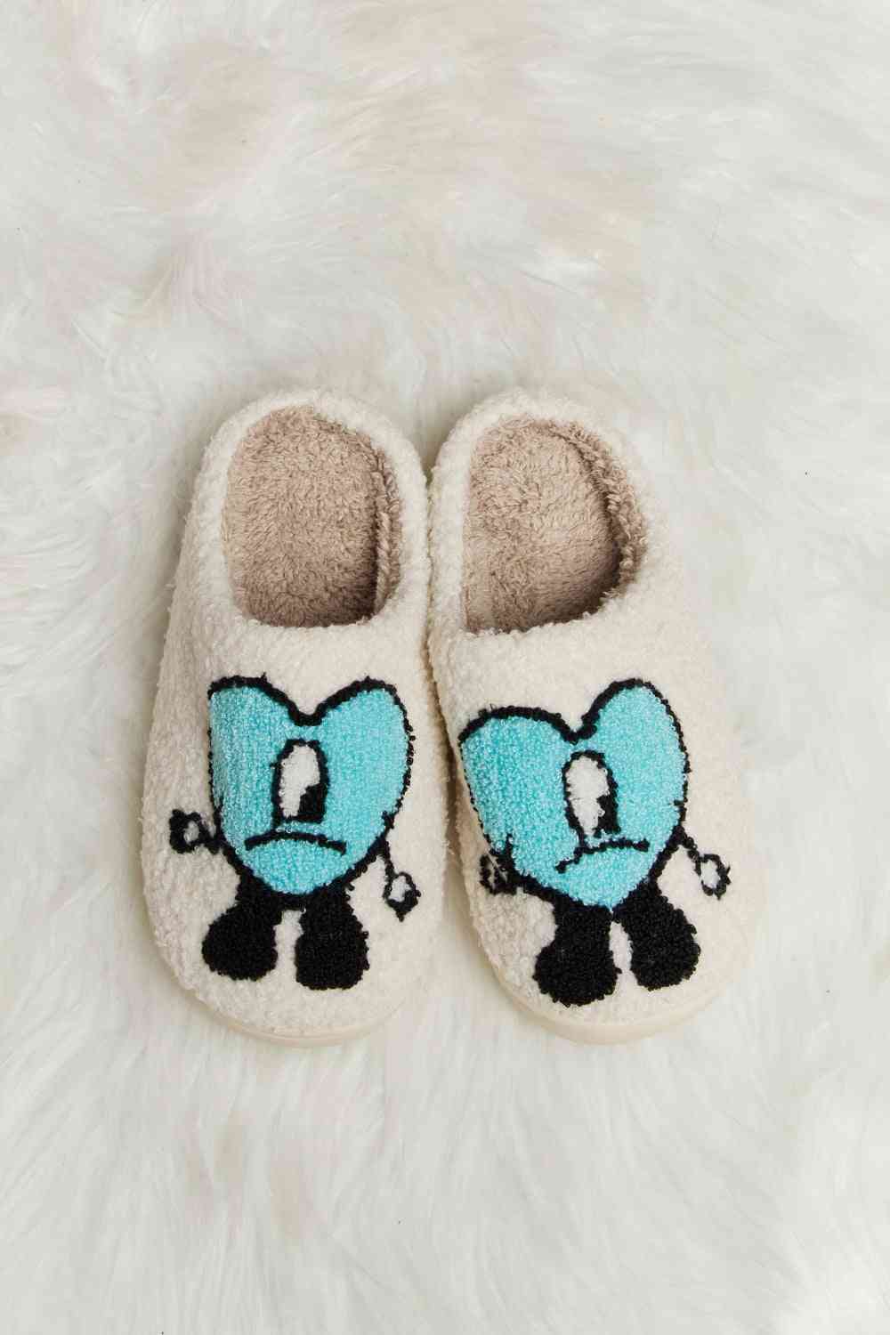 dy Love Heart Print Plush Slippers Trendsi