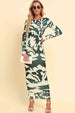 Printed Backless Long Sleeve Maxi Dress Bazaarbey