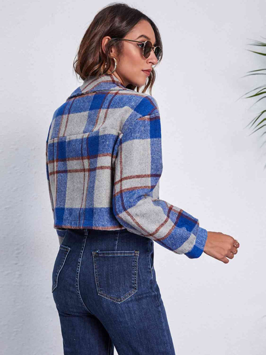 Plaid Button Front Jacket with Pockets Trendsi