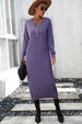 Notched Neck Dropped Shoulder Button-Down Midi Dress Bazaarbey