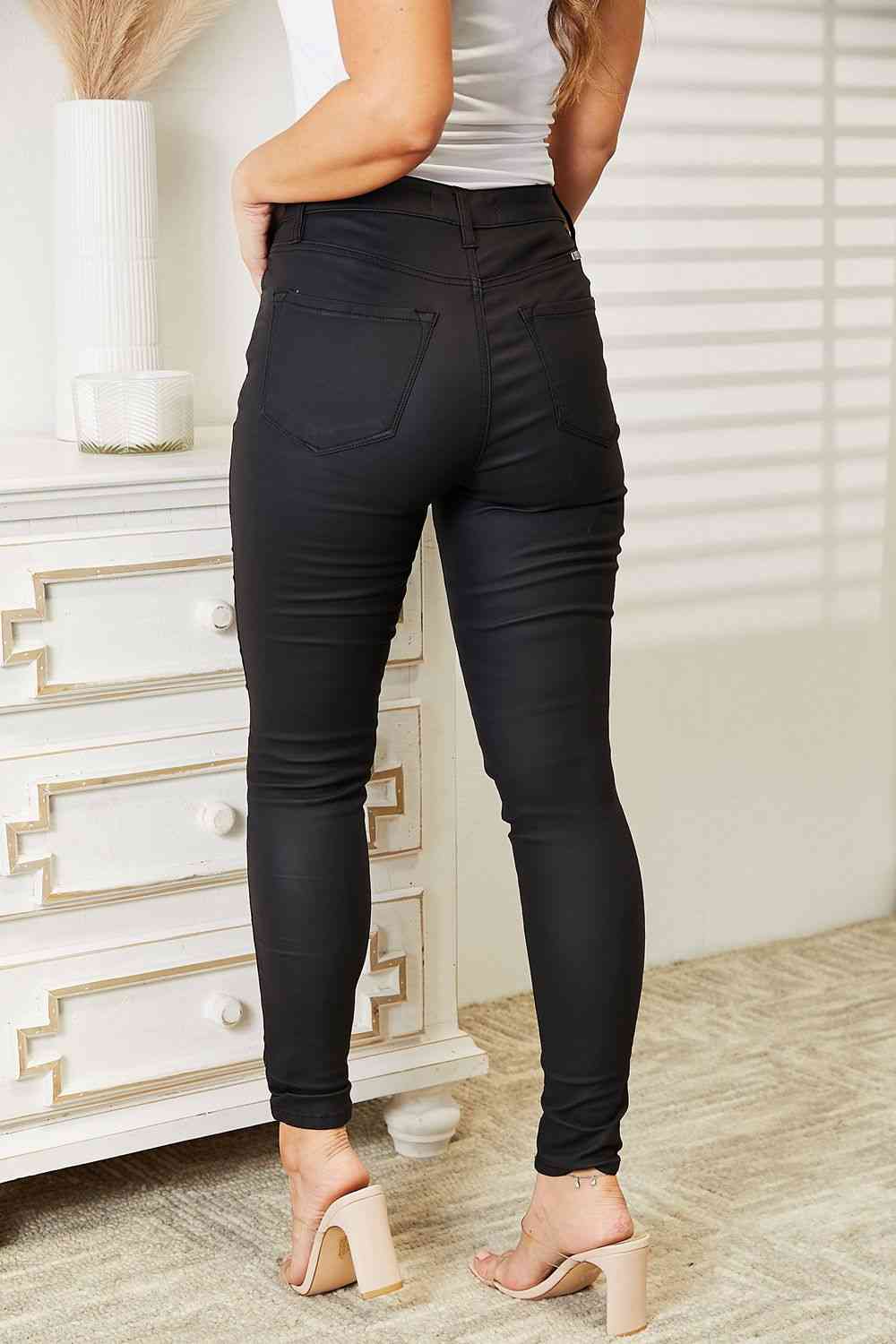   High Rise Black Coated Ankle Skinny Jeans Trendsi